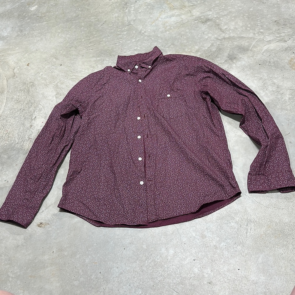 Express Brand Maroon WWhite Design Button Up Shirt Size L C89